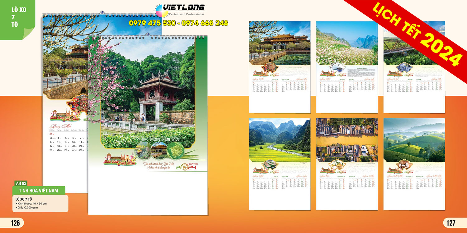 AH92 lịch 7 tờ 2024 Tinh Hoa Việt Nam