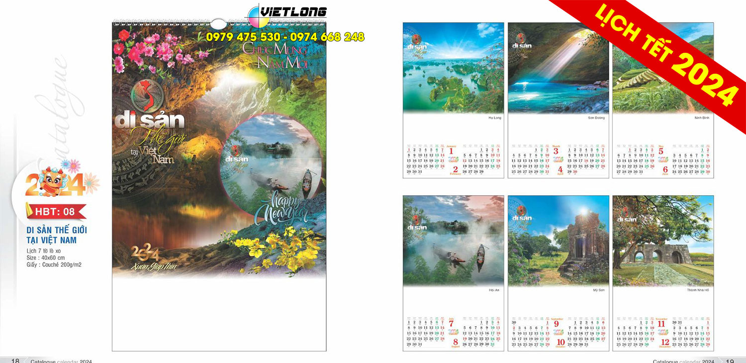Lịch 7 tờ 2024 HBT08 Di sản thế giới tại Việt Nam