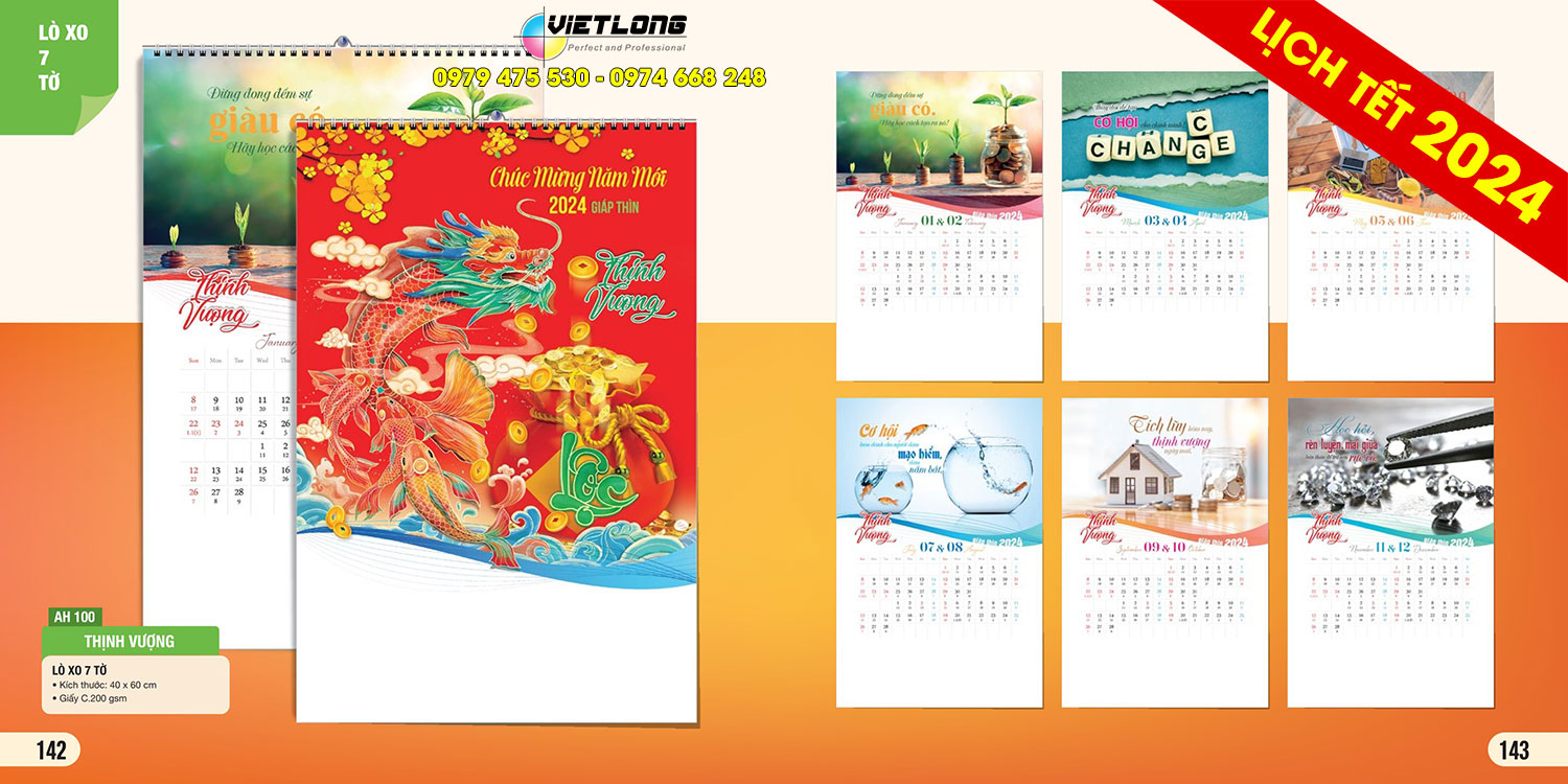Mẫu lịch treo tường 2024 Thịnh VƯợng