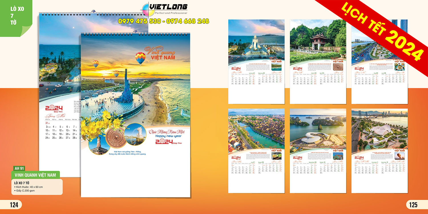 AH91 Lịch 7 tờ 2024 Vinh quang Việt Nam