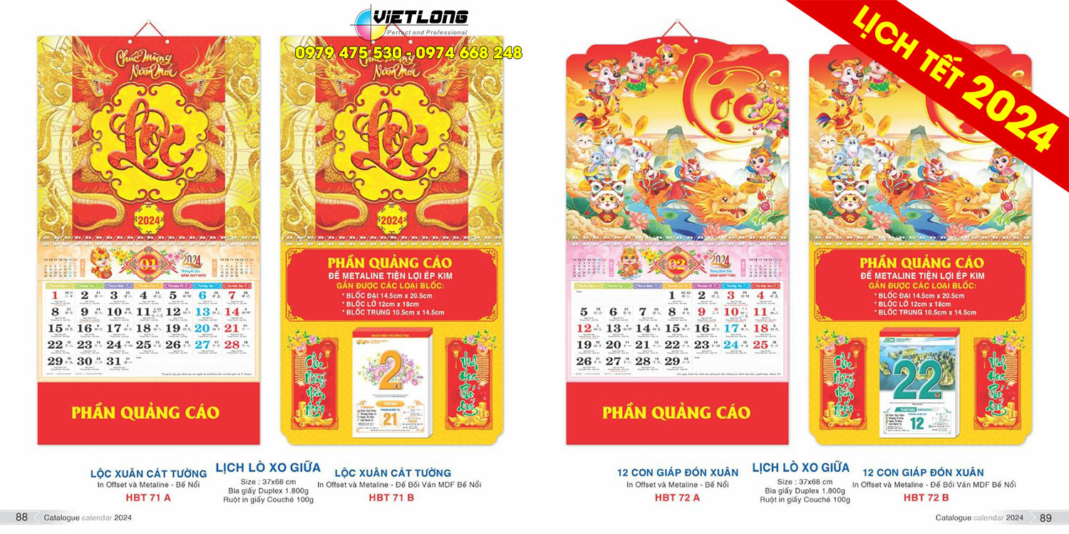 Mẫu lịch lò xo giữa 13 tờ 2024 ấn tượng