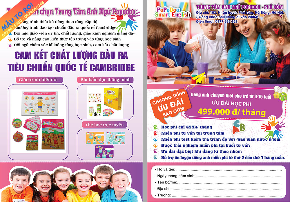 tờ rơi trung tâm anh ngữ đẹp