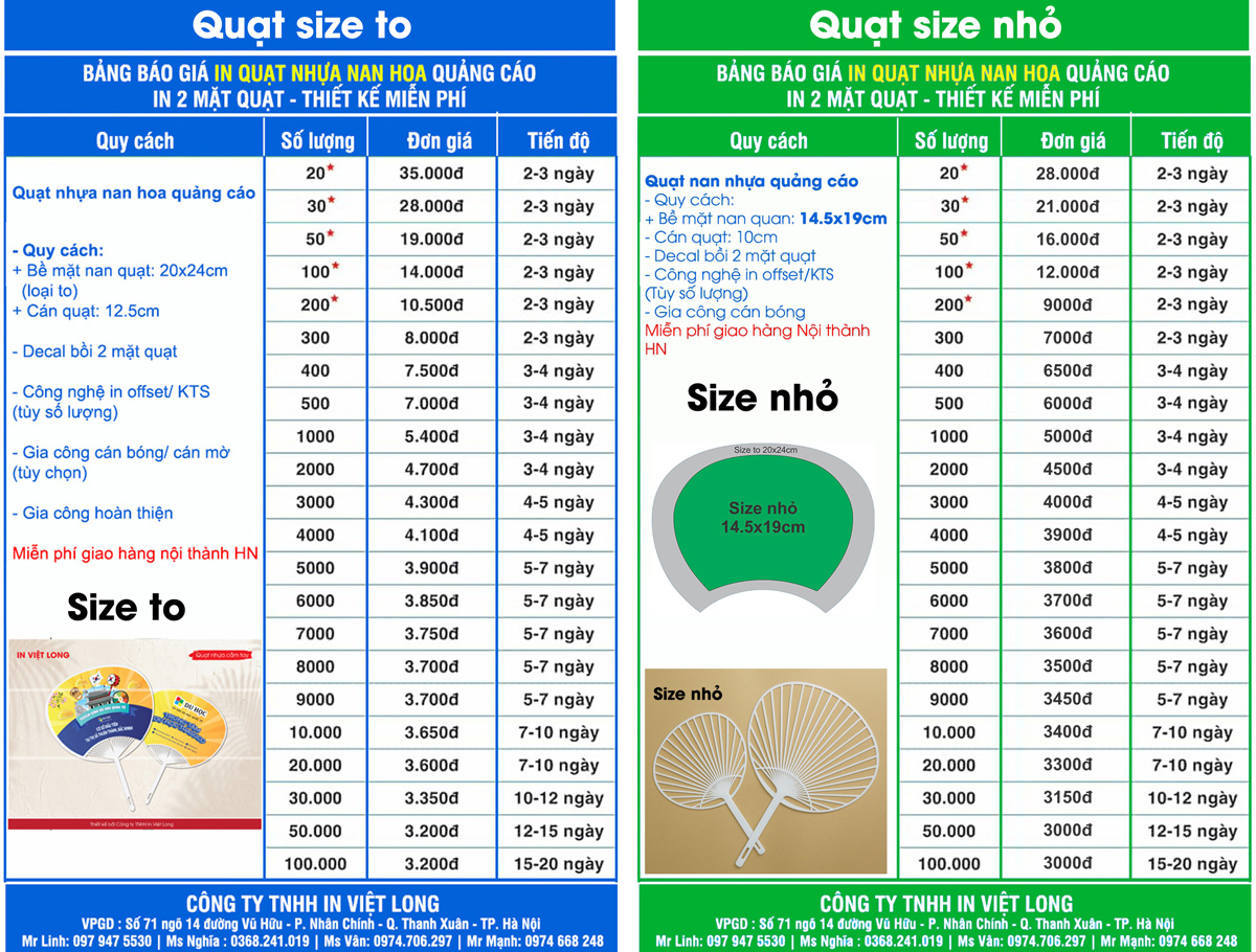 Bảng giá in quạt nhựa nan hoa giá rẻ tại Hà Nội