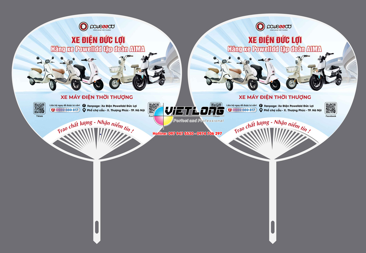 Mẫu quạt nhựa quảng cáo xe điện ấn tượng hãng Powelldd