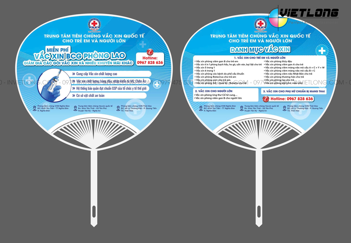 Mẫu quạt nhựa quảng cáo phòng tiêm chủng vắc xin