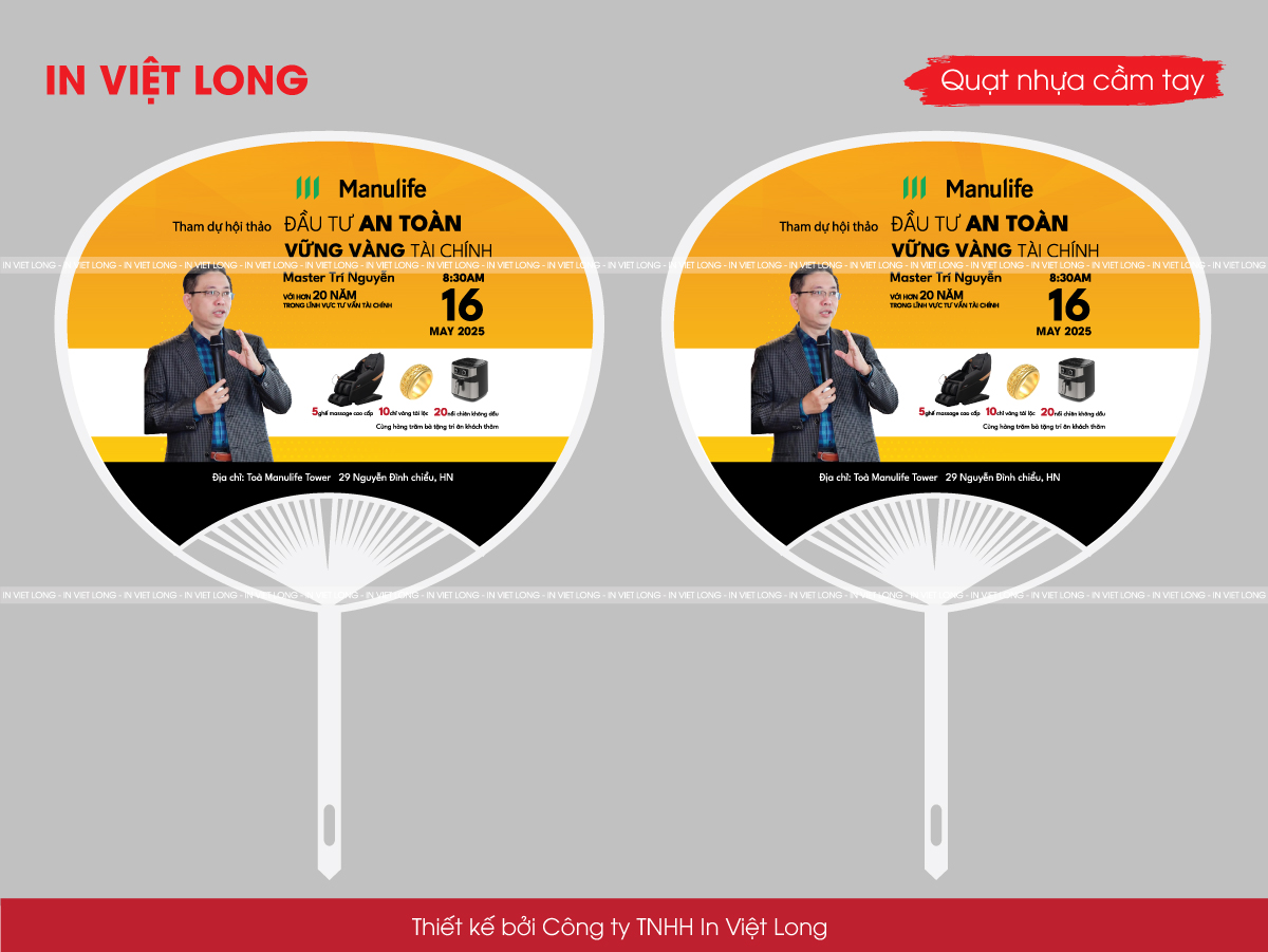 In quạt nhựa quảng cáo bảo hiểm manulife