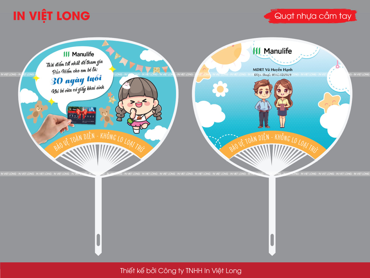 In quạt nan nhựa quảng cáo manulife