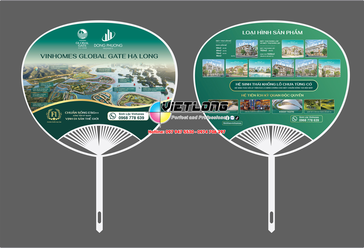 In quạt nhựa quảng cáo dự án bất động sản Hạ Long xanh