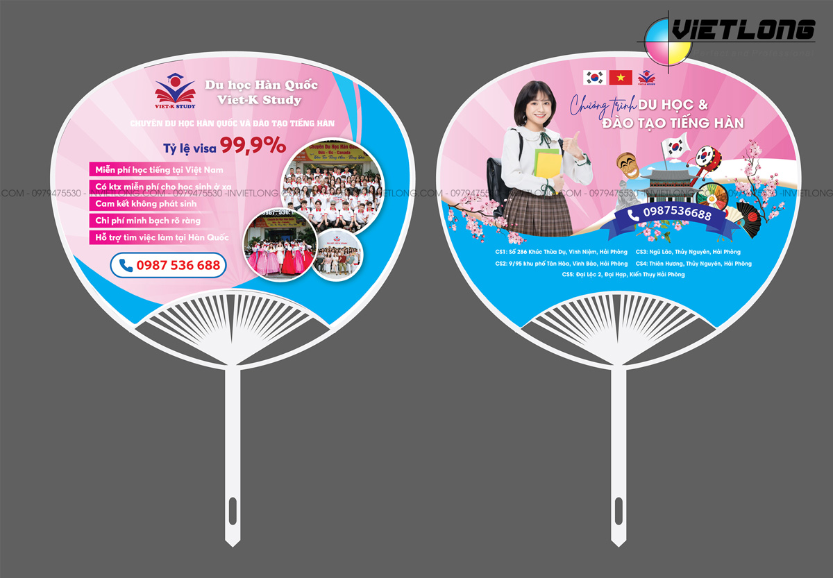 In quạt nhựa quảng cáo du học Hàn Quốc giá rẻ Hà Nội