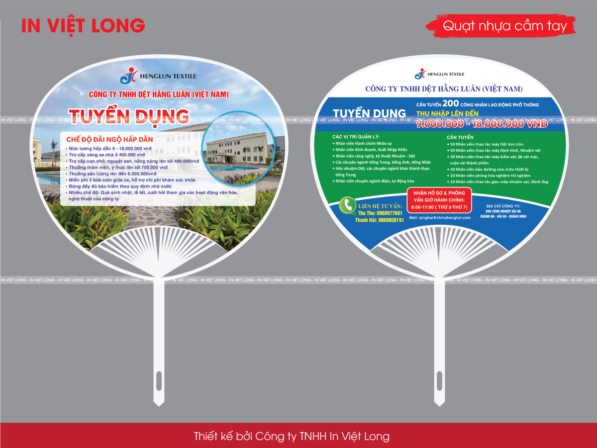 In quạt nhựa quảng cáo tuyển dụng công nhân cty may