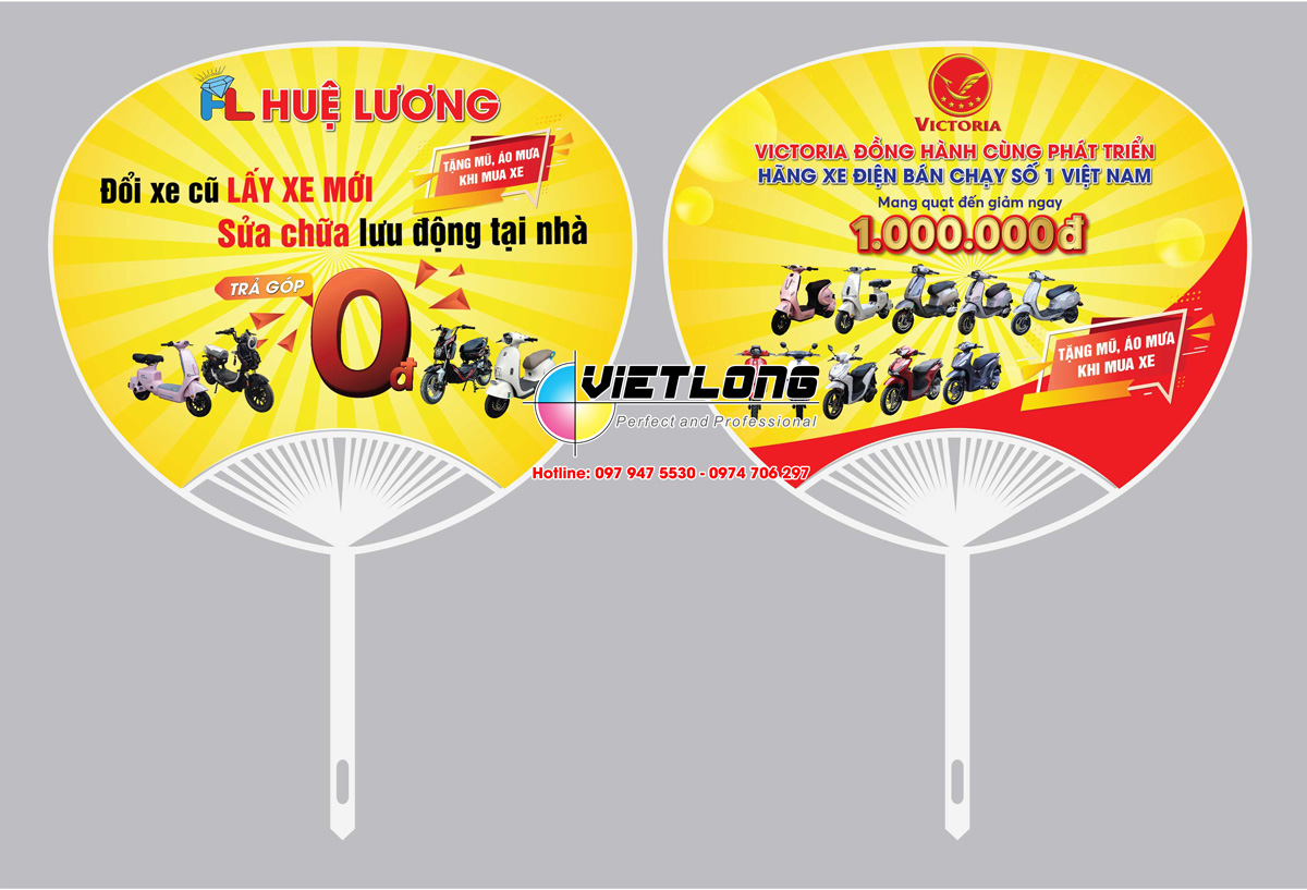 Mẫu quạt nhựa quảng cáo xe điện victoria