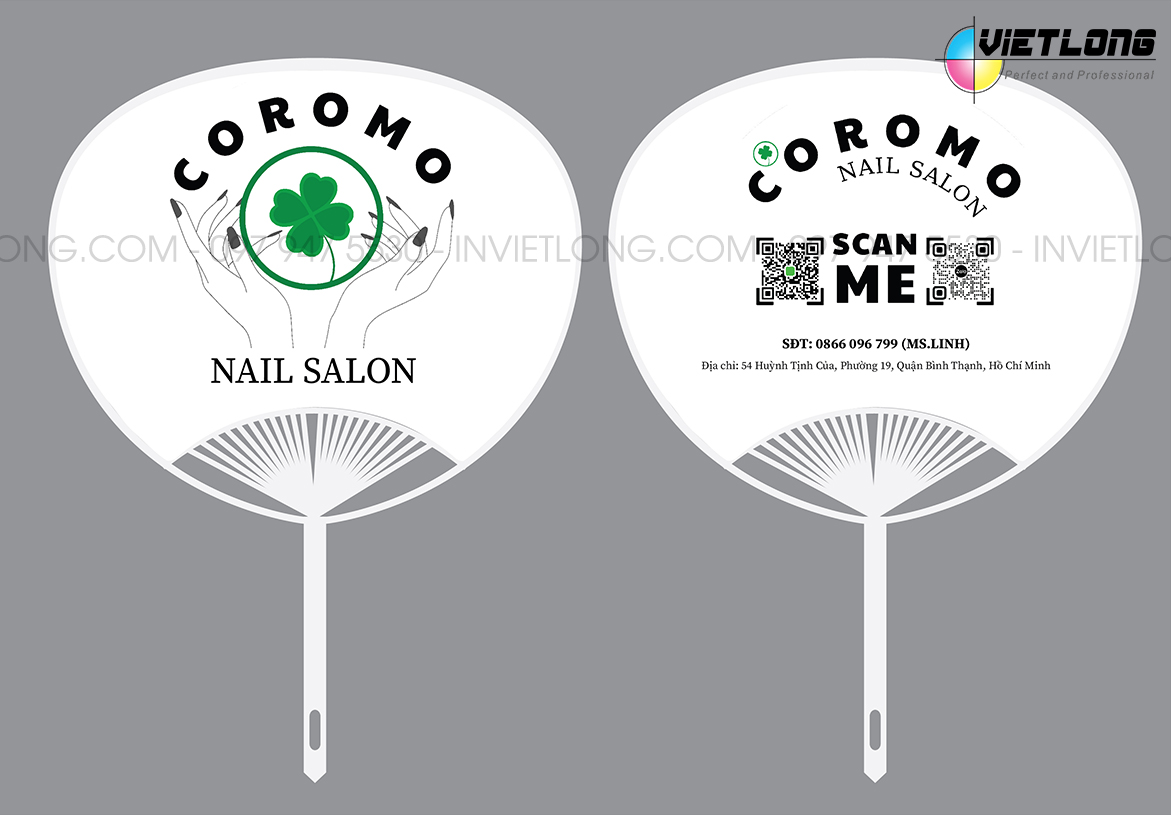 Mẫu quạt nhựa quảng cáo cho cửa hàng nail mi
