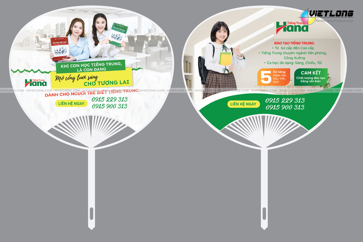Mẫu quạt nhựa quảng cáo tuyển sinh lớp học tiếng trung