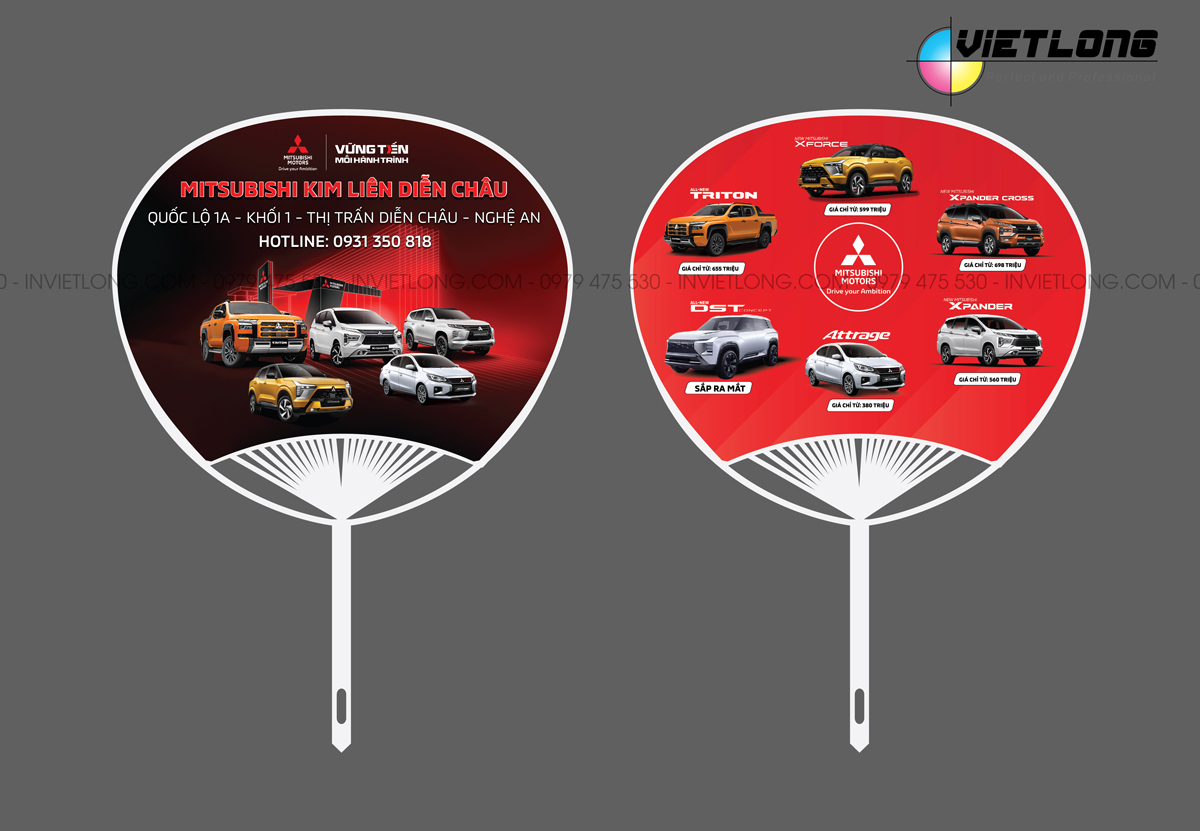 Mẫu quạt nhựa quảng cáo showroom mitsubishi