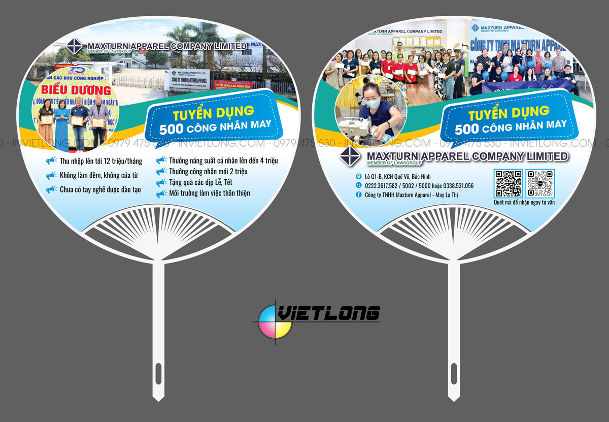 Mẫu quạt nhựa quảng cáo tuyển dụng công nhân