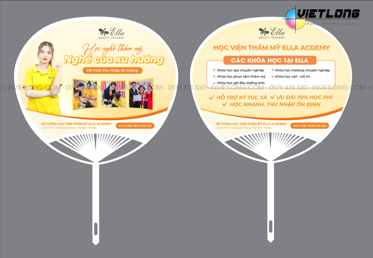 Mẫu quạt nhựa quảng cáo trung tâm học nghề thẩm mỹ