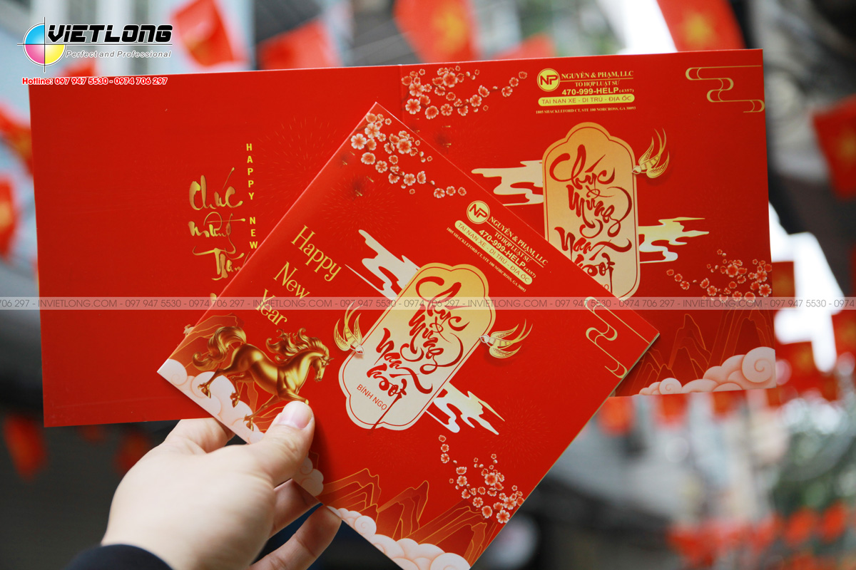 Ảnh chụp thực tế thiệp chúc tết cứng cáp