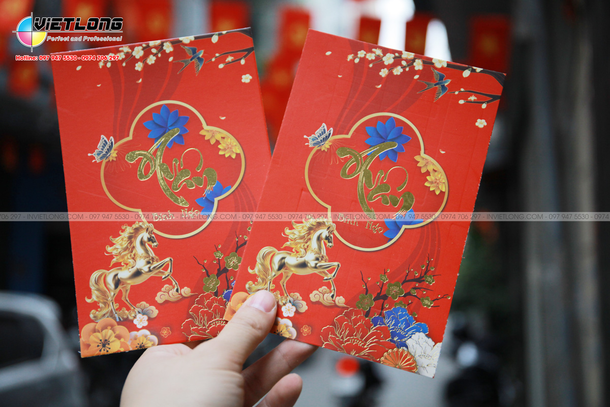 Thiệp chúc Tết 2026 cao cấp in giấy mỹ thuật ép kim