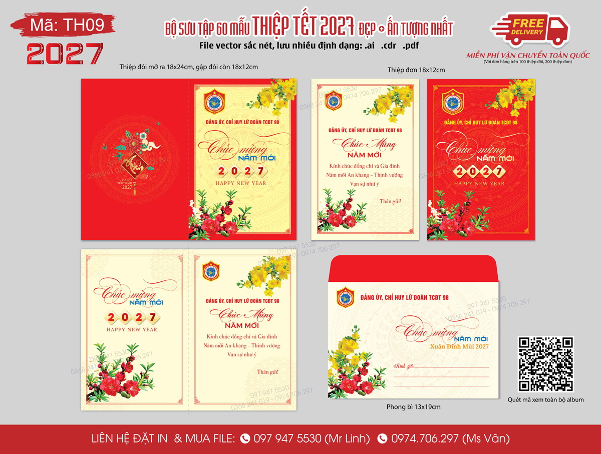 In thiệp tết 2027 cho cơ quan đảng ủy, bệnh viện, quân đội