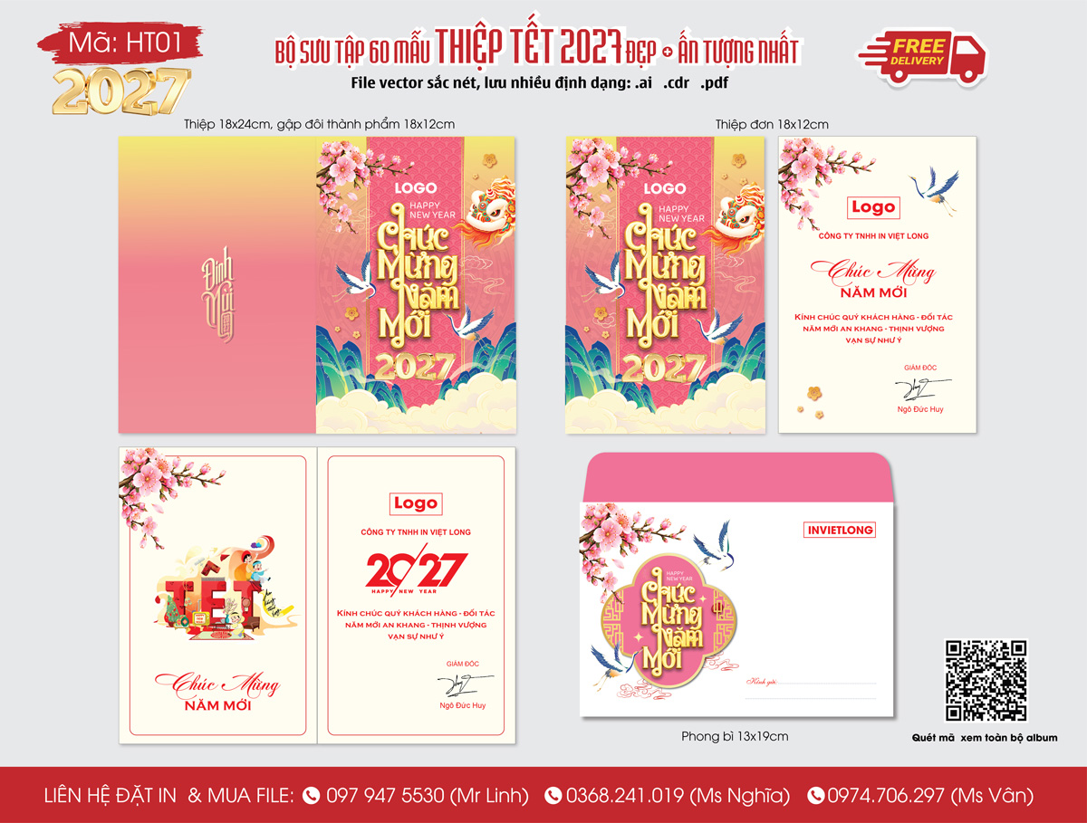 Mẫu thiệp Tết 2027 Đinh Mùi đẹp ấn tượng