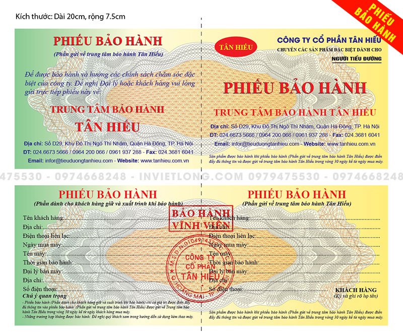 Mẫu phiếu bảo hành chuyên nghiệp