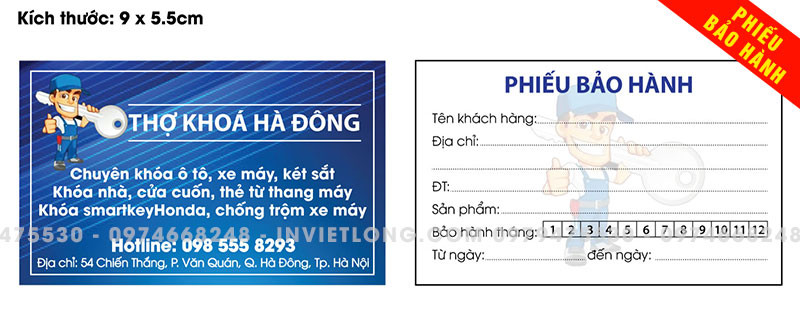 Phiếu bảo hành sửa khóa