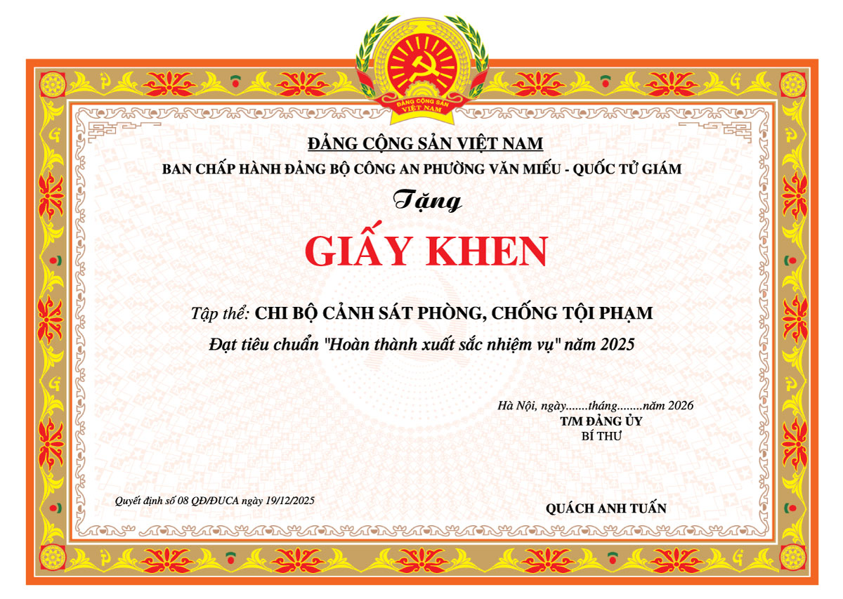 Giấy khen đảng bộ công an phường
