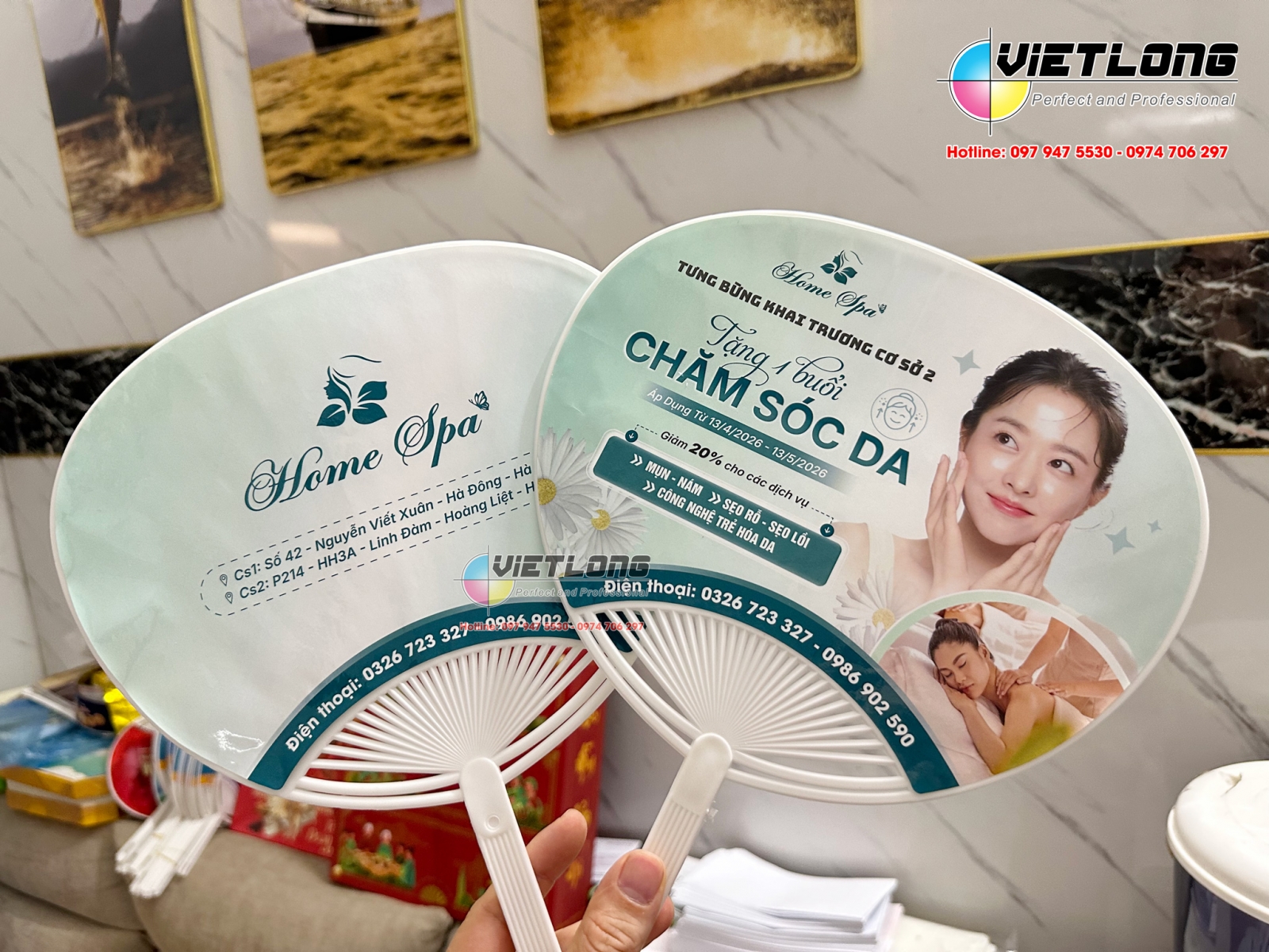 In quạt quảng cáo spa