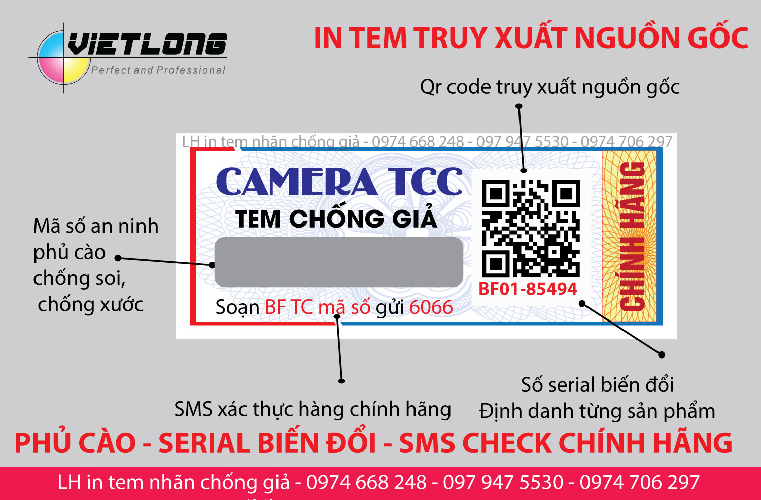 In tem truy xuất nguồn gốc sản phẩm, mã Qr biến đổi, SMS check chính hãng