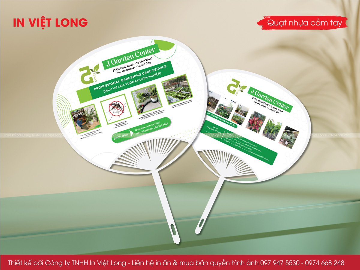 Quạt nhựa nan hoa quảng cáo dịch vụ làm vườn