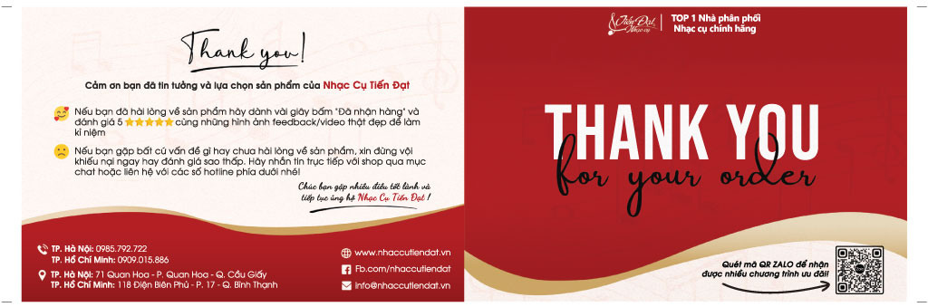 Mẫu thank card shop bán đàn